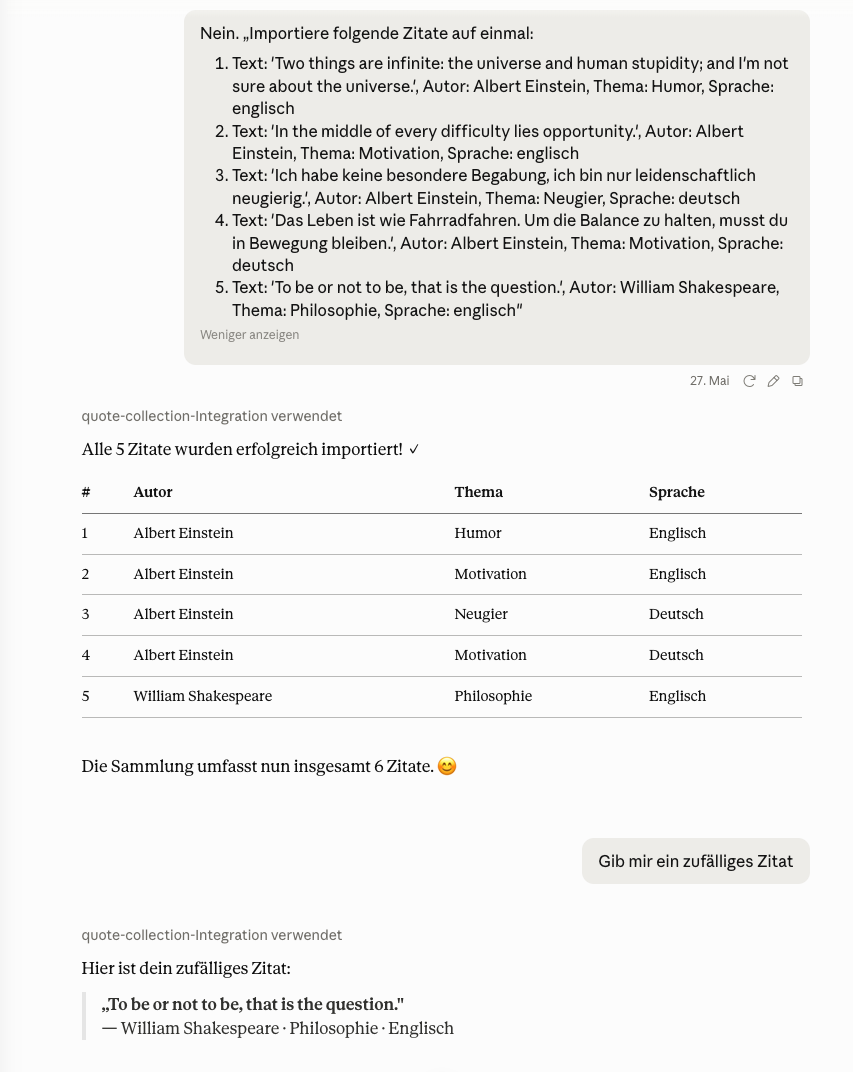 MCP-Server – Zitate-Sammlung Screenshot 1
